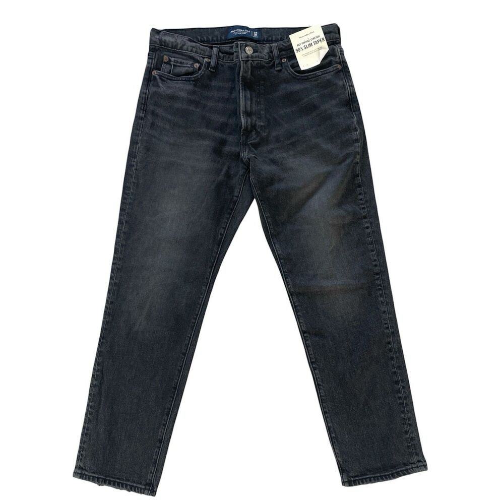 Abercrombie Fitch Vtg Stretch 90s Slim Taper Jeans Black Mens 34x30 (32x27) New